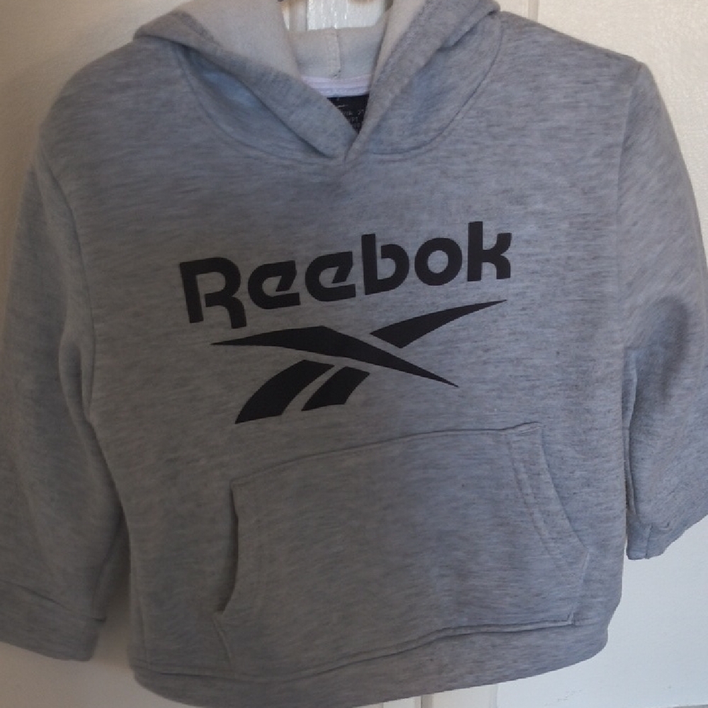 Reebok Light Grey Kids Hoodie with Black Logo
